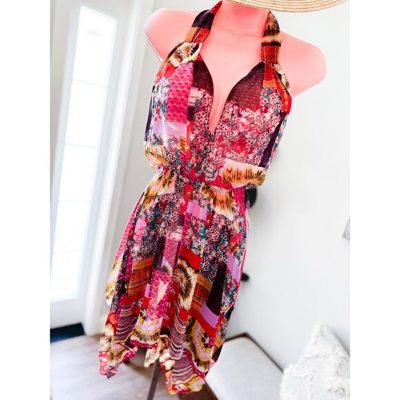 Sangrias + Sunsets flowy boho printed sheer flirty swim coverup mini dress - Picture 7 of 8